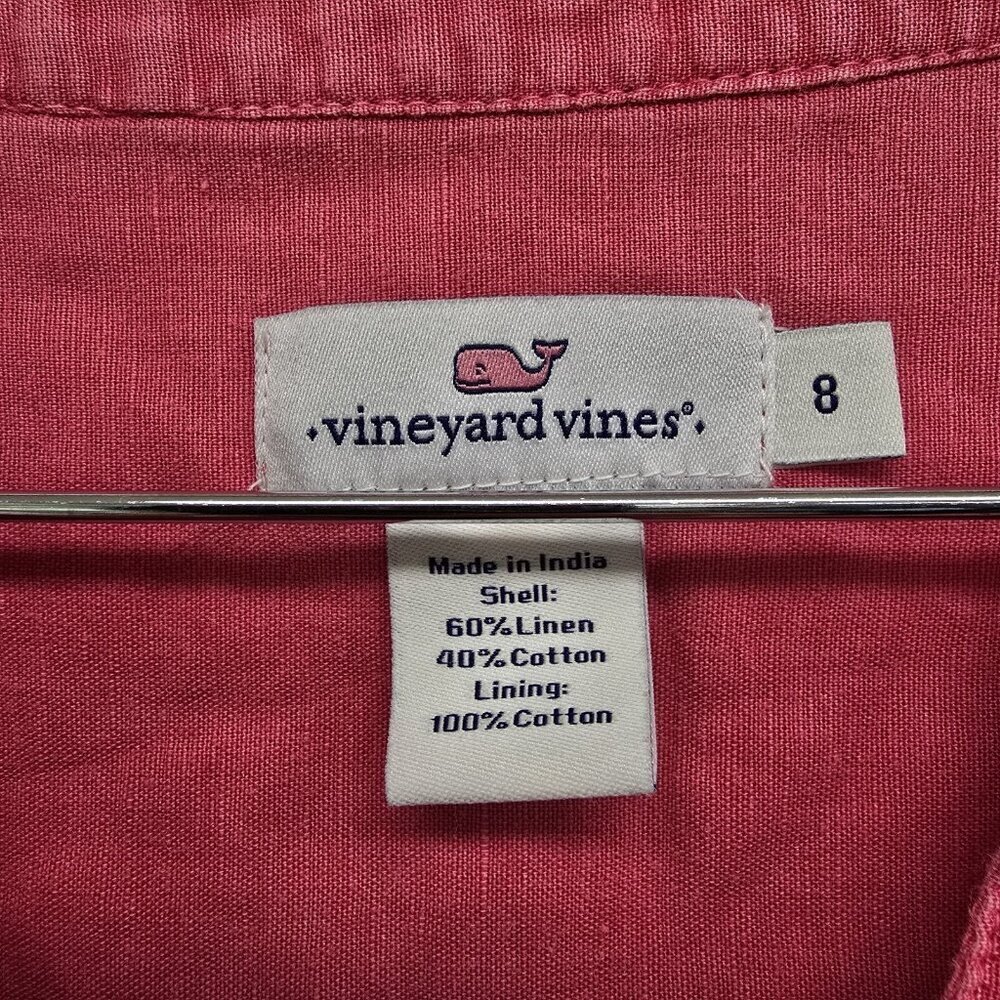 Vineyard Vines Dyed Pink Embroidered Flutter Sleeve Linen Blend Lined Dress Sz 8 - Picture 3 of 7